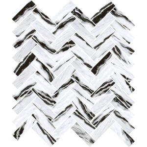 Baget Herringbone Panda Marble 25x50mm